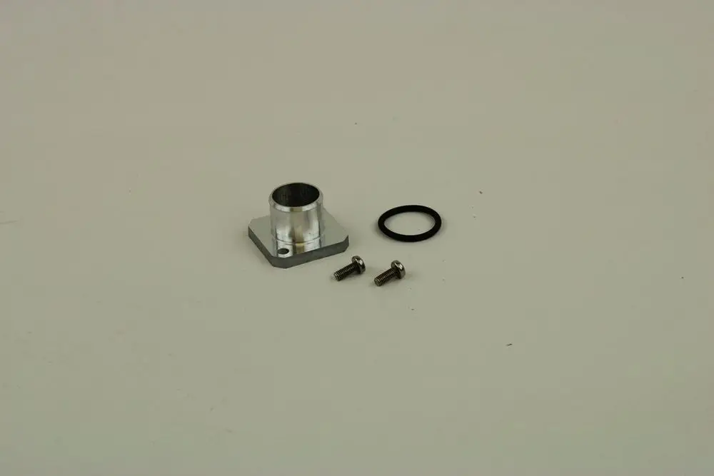 BOSCH Flansch aus Aluminium mit zwei Schrauben und einem O-Ring. Alle Teile auf neutralem Hintergrund angeordnet.